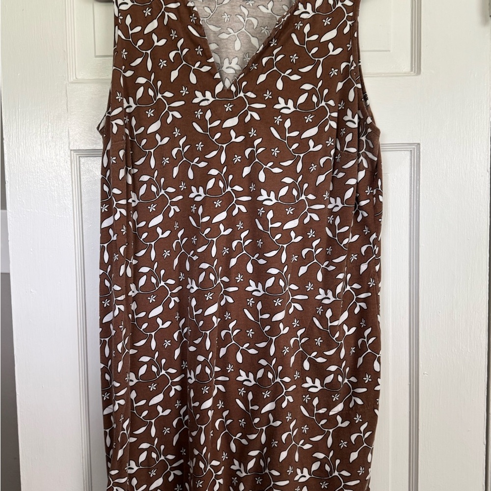 Lands End Brown Floral Sleeveless Dress 1x